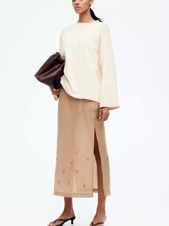 H&M Dresses & Skirts - H&M Embellished Tan Midi Skirt